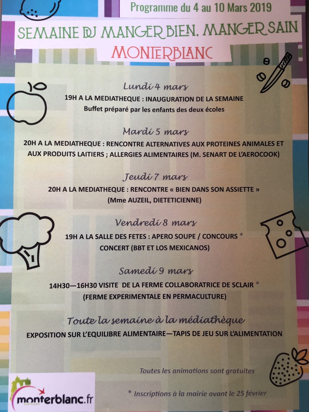 programme de la semaine manger bien manger sain à Monterblanc