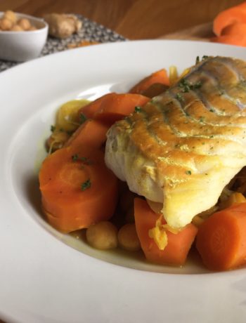 Tajine de poisson au citron confit et pois chiches