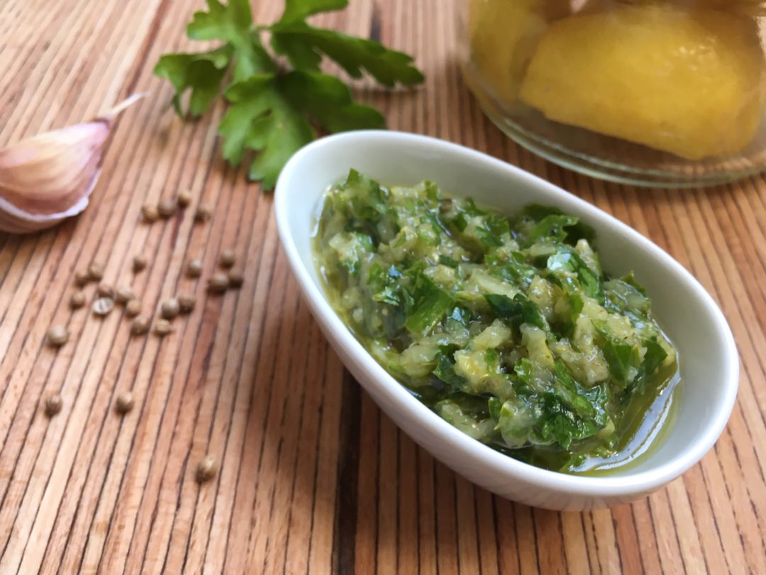 Sauce persil et citron confit, type 'chermoula'